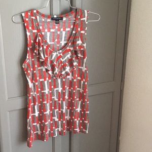 Red and gray vneck blouse